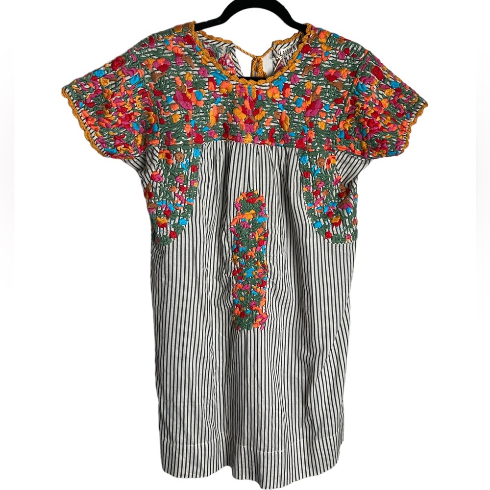 SISTER MARY Women’s Marylou Striped Embroidered Floral Dress‎ Size Small NWT